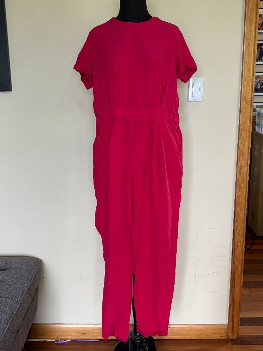 Hot pink Topshop jumpsuit with short sleeves